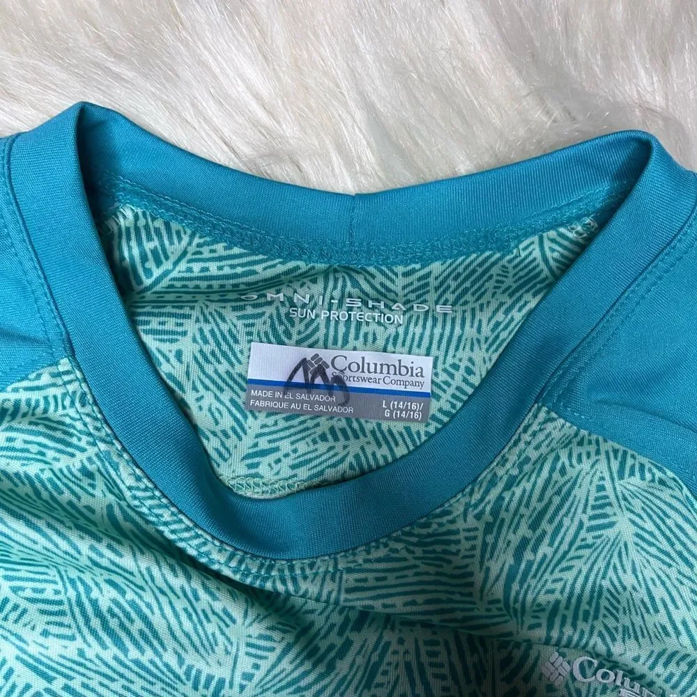 Columbia turquoise/sea green print rash gaurd sz large(14/16)